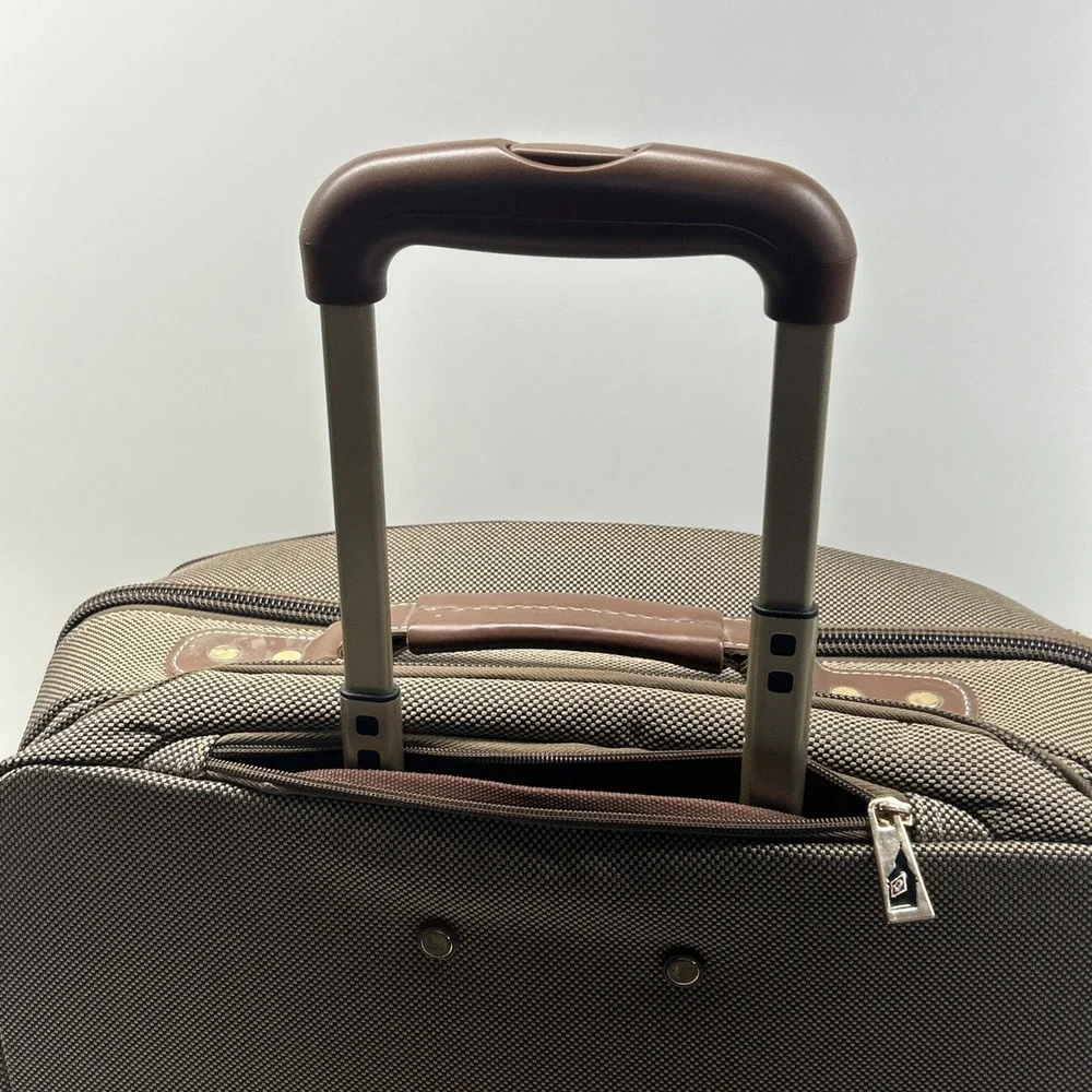 London Fog Rolling Carry On‎ Suitcase Laptop Bag Brown Tweed Spinner Luggage